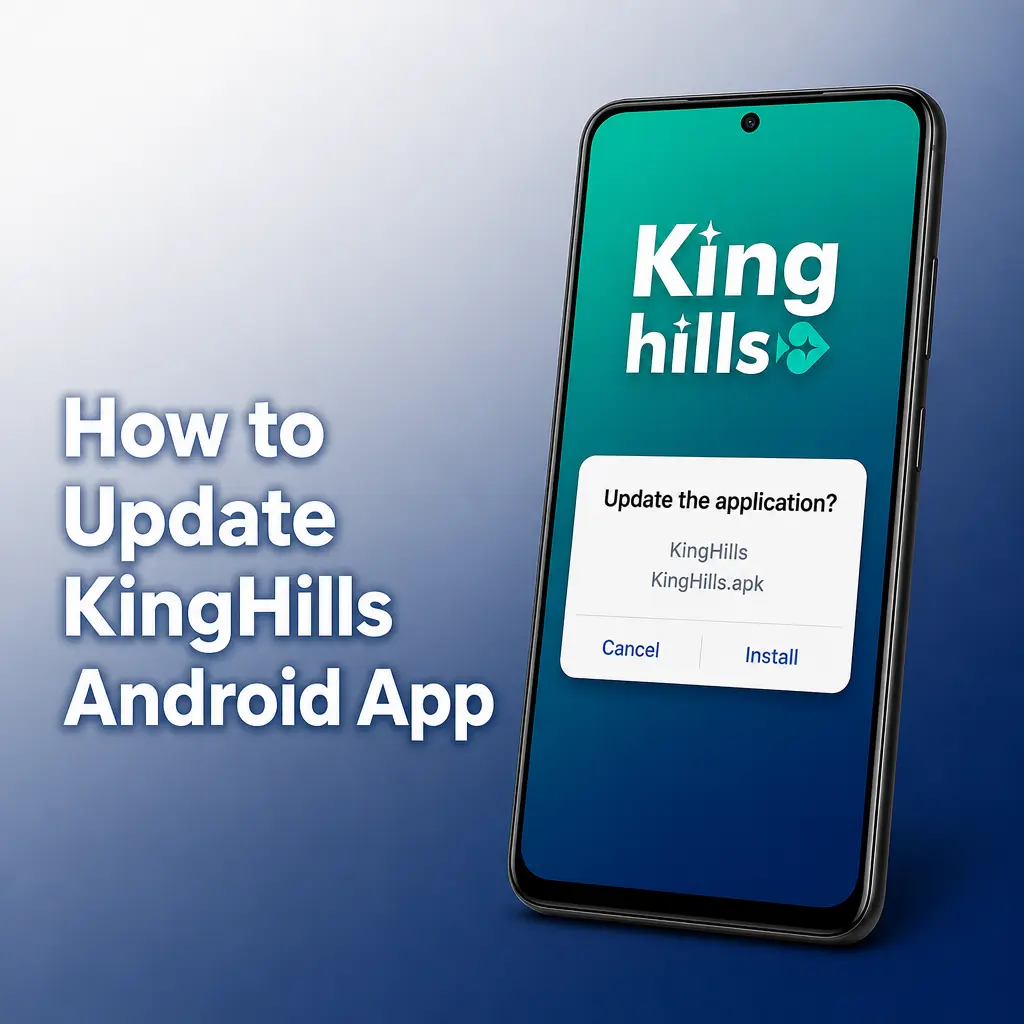 Steps to update the KingHills Android app: check for new versions, download the latest APK, and install over the existing app.
