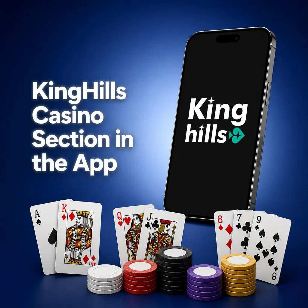 KingHills casino app screen showing slots, live casino, table games, jackpots, and game shows categories with search and filters.