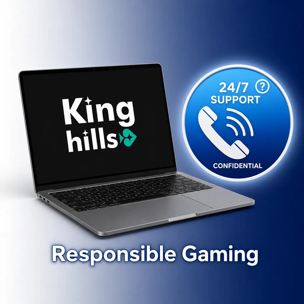 KingHills responsible gaming settings showing deposit limits, time outs, and self-exclusion tools in account dashboard