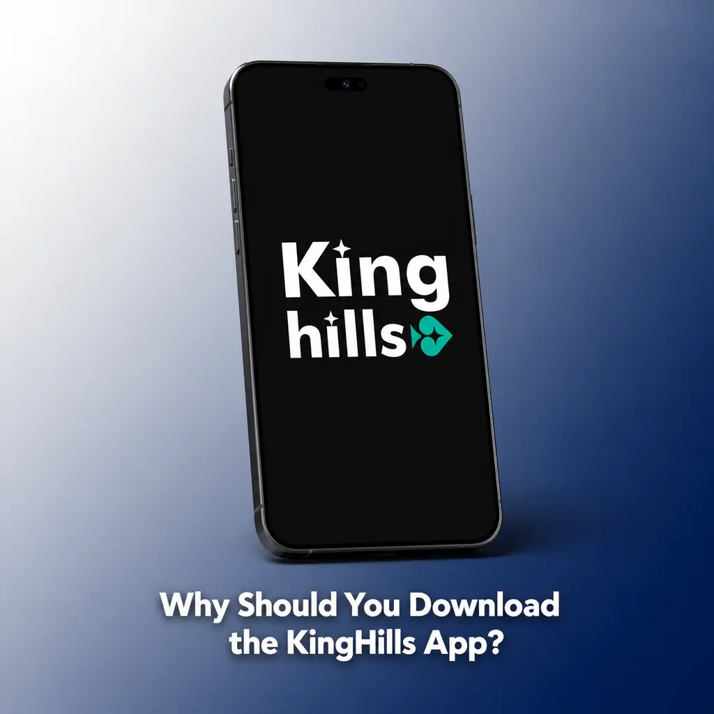 KingHills app screen showing fast-loading odds, slot reels, biometric login, and one-tap deposit and cash out features